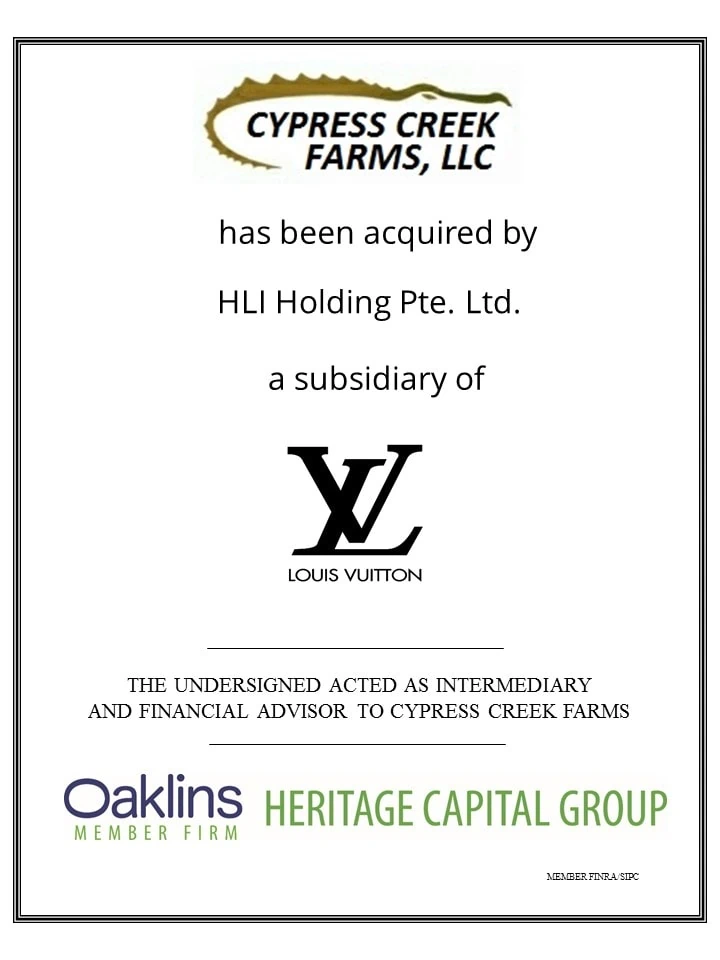 Heritage Capital Announces the Sale of a Highly Specialized Agricultural Company