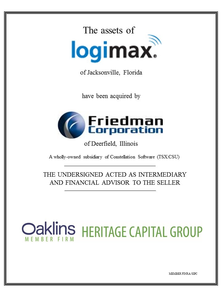 Heritage Capital Group Announces the Sale of Logimax to Friedman Corporation